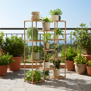 Support à plantes en bois à plusieurs niveaux, capacité de 11 pots, pour jardin, balcon, terrasse, étagère de présentation de fleurs, design moderne et minimaliste - Product Image 2