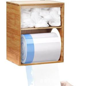 Boîte de rangement en bois, organiseur de sacs poubelles, support mural pour rouleaux de papier toilette et étagère de rangement - Product Image 2