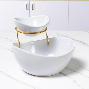 Ciotole per Insalata e Frutta in Porcellana <span class=keywords><strong>a</strong></span> 2 Livelli con Supporto in Acciaio Inox, Design Dew, Vendita Calda 2023 - Product Image 3