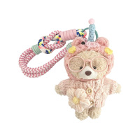 Porte-clés en peluche ours mignon en tricot Kawaii avec lunettes, corde tressée, breloque créative pour sac en forme de fleur, pendentif de sac en forme de pull
