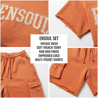 Ensemble de survêtement deux pièces à capuche pour homme avec broderie appliquée personnalisée, effet délavé, sweats à capuche et shorts, ensemble de survêtement OEM, usine de vêtements de marque