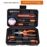 Nouvel ensemble d'outils combinés en acier au carbone de 9 pièces, petite taille, boîte à outils pour l'entretien domestique, pinces, tournevis, clés ajustables, ruban adhésif
