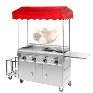 Upgrade Commercial Gas Snack Car Stainless Steel Snack Cart Frying Pan Multi-Function Teppanyaki+Fried Food Equipment