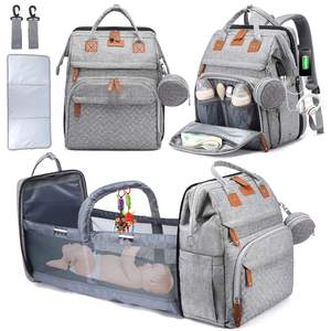 Bolsa de pañales multifuncional 7 en 1 para mamá con cama de bebé plegable, mosquitera, mochila para cochecito de gran capacidad, bolsa de pañales para bebé - Product Image 1