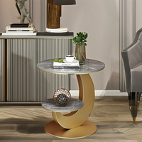 Table d'appoint en pierre frittée de salon au design minimaliste moderne de luxe pour la maison, le bureau, l'école et contemporain avec pieds en métal
