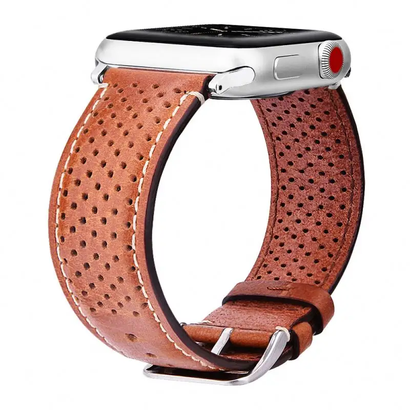 Breathable Holes Crazy Horse Genuine Leather Wrist Band Watch Strap For Apple Watchband iWatch Series 4 42 mm Band