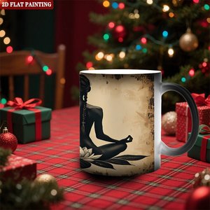 Frosted Black <b>Ceramic</b> <b>Mug</b> 11oz Heat Activated Yoga Design Cup - Product Image 2
