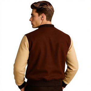 Unisex Brown Varsity Jacket 100% <b>Wool</b> Embroidered Front Regular Fit Preppy Style Turn-down Collar Personalised Labels LOGO - Product Image 2