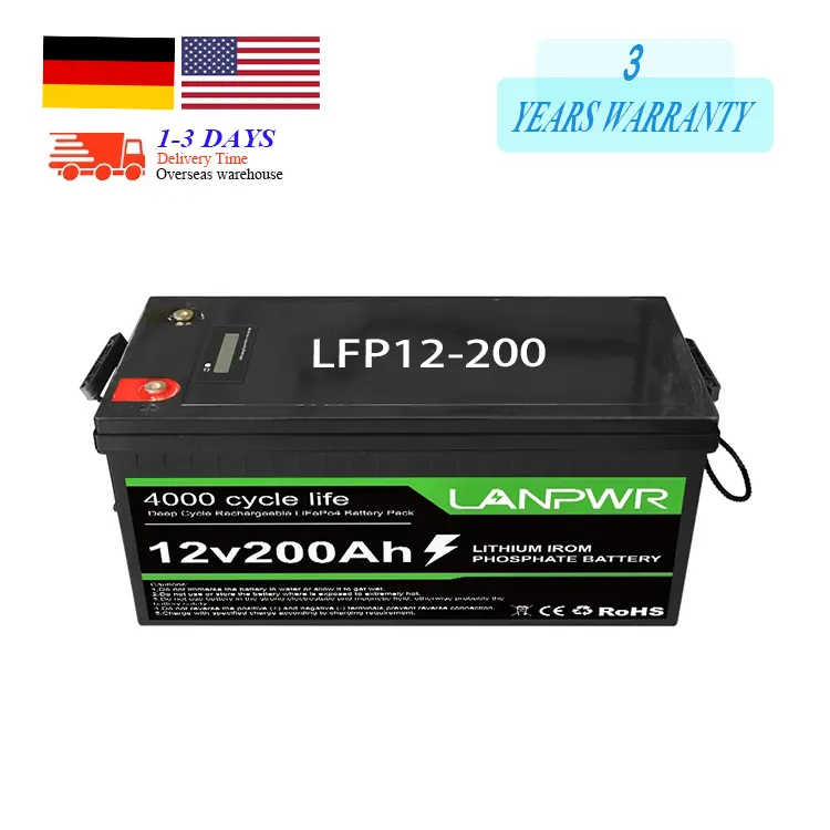 ヨーロッパおよびアメリカの倉庫充電式LANPWR200Ah 12V4000倍のディープサイクルライフリン酸鉄リチウム電池