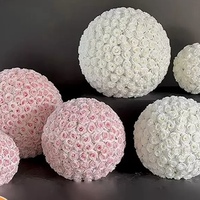 Bunga Buatan Realistis Simulasi Bunga Mawar Modern untuk Dekorasi Pernikahan, Dekorasi Bunga, Bola Bunga Pink Putih