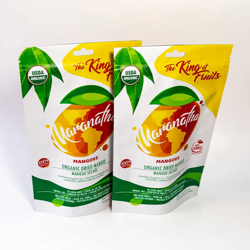 Logo personnalisé en plastique Snack mangue fruits secs pochette debout sacs d'emballage alimentaire séchés