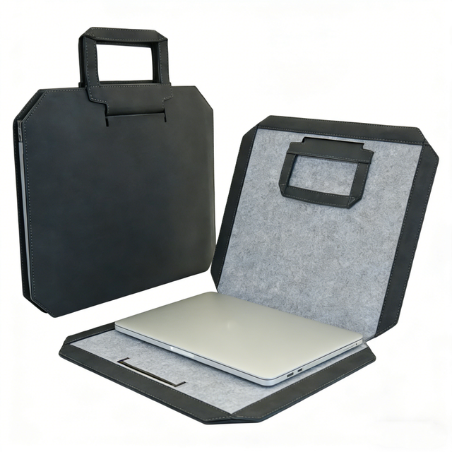 Portable PU Leather Simple Laptop Sleeves with Handbag and Adjustable Mouse Pad for Work-Multifunction Design
