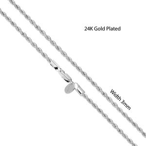 Collier en acier inoxydable plaqué or véritable 24 carats pour femmes et hommes Fashion Hip <span class=keywords><strong>Hop</strong></span> chaîne corde 3mm - Product Image 6