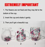 Glazen drinkbeker met rietje, koffie drinkset, dubbelwandig glas, hoog borosilicaat glas, mok met gedroogde bloemen