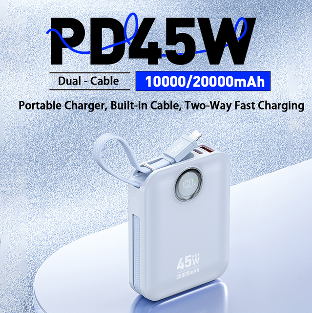 Factory Wholesale Custom Logo High Capacity 10000mAh PD45W Fast Charging Power Bank With Cable