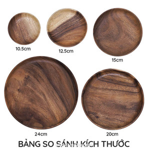 Plato Redondo de Madera para Servir con Borde Tallado, Varios Tamaños, Roble Natural, Acacia, HORECA, OEM, Grabado Personalizado, Vietnam - Product Image 3