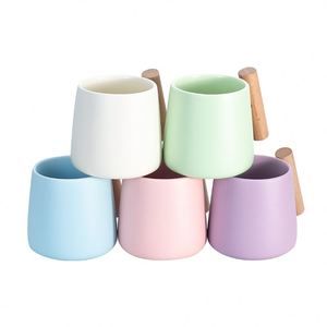 New Sale Gift Porcelain Coffee Mug Set Custom logo 301-400ml <b>Ceramic</b> <b>Tumbler</b> Cups <b>Ceramic</b> Coffee Mugs with Wooden Handle M19 - Product Image 1