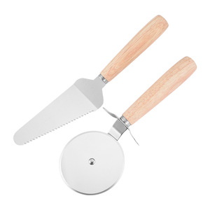 Stainless Steel Pizza Cutter And Spatula Set With Wooden Handle 8.5 In Length For Baking And Pizza Cutting - Product Image 1