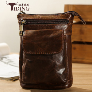 Tiding Men's Leather Shoulder Bag Brown Crossbody With Zipper <b>Pockets</b> Durable Outdoor Use - Product Image 2