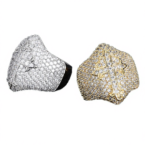 Men's Retro High-End Trendy Hip Hop <b>Silver</b> Plated Brass Zircon <b>Cross</b> Engagement Wedding Party <b>Ring</b> - Product Image 3