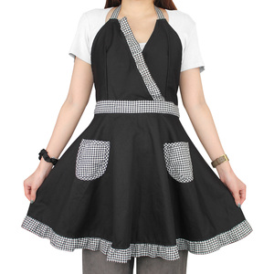 Delantales Personalizados Estampados a Cuadros con Lazo sin Mangas Lavables y Reutilizables para Salón de Uñas y Cocina Estilo Vestido - Product Image 1