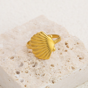 Scallop Shaped <b>Titanium</b> Steel <b>Ring</b> 18K Gold Plated Adjustable Unisex Fashion Jewelry Gift - Product Image 2
