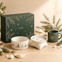 Coffret cadeau pour propriétaires d'animaux NicePets OEM ODM Winter Forest |   Ensemble de bols à alimentation lente en céramique verte |   Flocon de neige de Noël de qualité supérieure