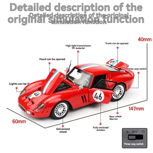 โมเดลรถ1:32 <span class=keywords><strong>FARA</strong></span> 250GTO ซุปเปอร์คาร์โมเดลของเล่นพีซีไฟเสียงลวดลายที่ดึงกลับประตูเปิดของประดับตกแต่ง - Product Image 3