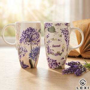 <span class=keywords><strong>Mug</strong></span> à café en céramique avec motif floral papillon violet, 500 ml, grande capacité, logo personnalisé, cadeaux d'entreprise, compatible lave-vaisselle et micro-ondes - Product Image 1