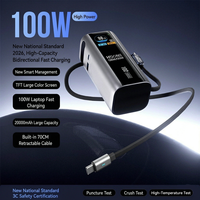 Batterie externe MH878A 20000mAh 100W avec 4 ports de charge simultanée, écran TFT, câble rétractable de 70 cm, logo personnalisé OEM