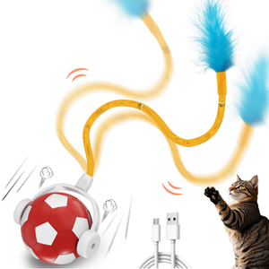 Offre Spéciale nouveau USB intelligent interactif chat jouets 2 en 1 animal de compagnie automatique mobile queue Teaser Football auto-rotatif roulant Kitty jouets - Product Image 1