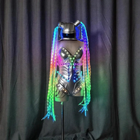 Costume LED Cyber Rave - Costume intégral lumineux avec capuche et masque - Masque de renard qui brille dans le noir et costume LED - Tenue de rave avec fibres optiques