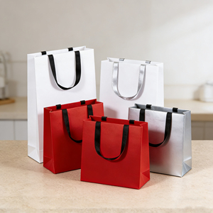 Sacs de transport de luxe sur mesure à <span class=keywords><strong>prix</strong></span> compétitif, sacs cadeaux portables en papier kraft de Chine en gros, petits sacs en papier avec poignée et logo imprimé - Product Image 4