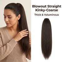 Queue de cheval en cheveux naturels en gros, extension lisse crépue Yaki à enrouler, noir naturel avec peigne, longue et prête à l'emploi pour femmes