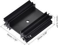 Dissipateur thermique en aluminium usiné CNC 25x34x12mm TO-220 avec 2 broches de support, noir, 10 pièces (JIA Chine) pour transistors et diodes