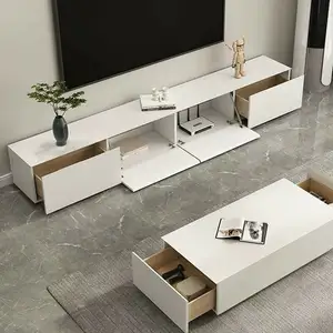 Diviseur de salon blanc Centre de divertissement morden Media meuble TV moderne design monté meuble TV en bois de luxe