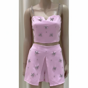 "Pantaloncini decorati rosa in 2 pezzi per le occasioni della moda femminile" - Product Image 1