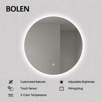 Miroir LED rond sans cadre moderne avec commande tactile et interrupteur mural, anti-buée, montage vertical et horizontal, miroir de salle de bain