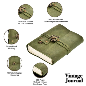Classic Handmade Green Leather Vintage Green Leather Journal Compass Charm, Handmade Paper <b>Diary</b>, Travel <b>Notebooks</b> - Product Image 4
