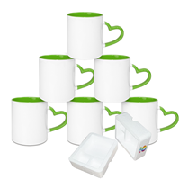 Mug intérieur de couleur par sublimation de 11oz avec poignée en forme de coeur 10 couleurs pour impression par transfert thermique DIY