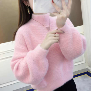 Nuevo Suéter Corto de Moda para Mujer Otoño Invierno con Cuello Alto, <span class=keywords><strong>Manga</strong></span> <span class=keywords><strong>Abullonada</strong></span>, Forro Polar Esponjoso, Holgado, Casual, de <span class=keywords><strong>Punto</strong></span> y Cálido - Product Image 3
