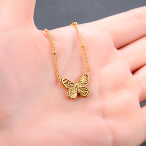 Collar de Cadena con Cuentas de Acero Inoxidable con Forma de Mariposa para Mujer, Color Dorado, Colgante con Dijes, Gargantilla Metálica, Regalo - Product Image 6