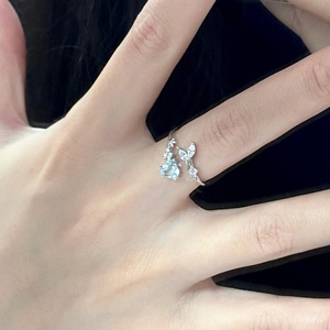 S925 Pure Silver Sea Blue Heart Diamond Fish Tail Ring Luxury High-End Fashion Ring <b>Sweet</b> Niche <b>Personality</b> Index Finger Design - Product Image 5
