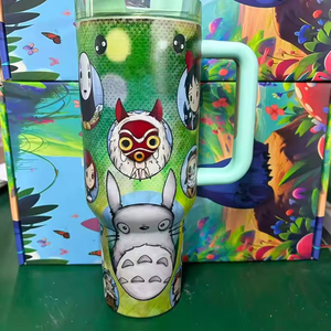 Gobelet isotherme sous vide à double paroi de 40 oz, personnalisé avec motif de dessin animé <span class=keywords><strong>Totoro</strong></span>, avec poignée et paille, pour la vente en gros - Product Image 1