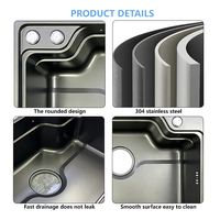 Évier de cuisine noir anti-taches au design personnalisé, évier simple moderne en acier inoxydable