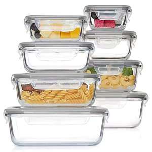 High Borosilicate Glass Food Storage Containers Set 8-Piece Rectangle Clip-On Lid <b>Microwave</b> Safe - Product Image 2