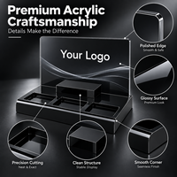 Support de présentation de comptoir en acrylique noir personnalisé avec panneau arrière pour logo, plateau de présentation de produits de vente au détail à 3 fentes, OEM ODM