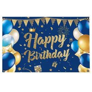 Boys Blue Fabric Banners Wall Decoration Birthday Party Backdrop