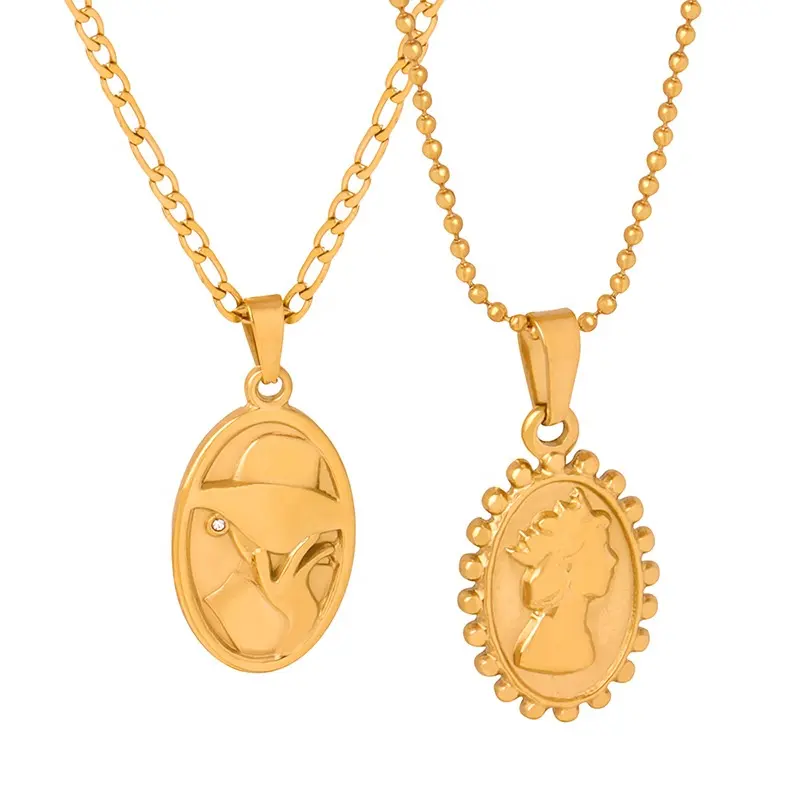 Nueva moda para mujer, collar con colgante de retrato de Reina Isabel con disco de moneda chapado en oro de 18 quilates para mujer