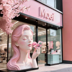 Décoration Murale Fenêtre : Sculpture Tête de Femme en Fibre de Verre, <span class=keywords><strong>Buste</strong></span> Féminin 3D Maquillé pour Façade de Magasin de Cosmétiques et Salon de Beauté - Product Image 4